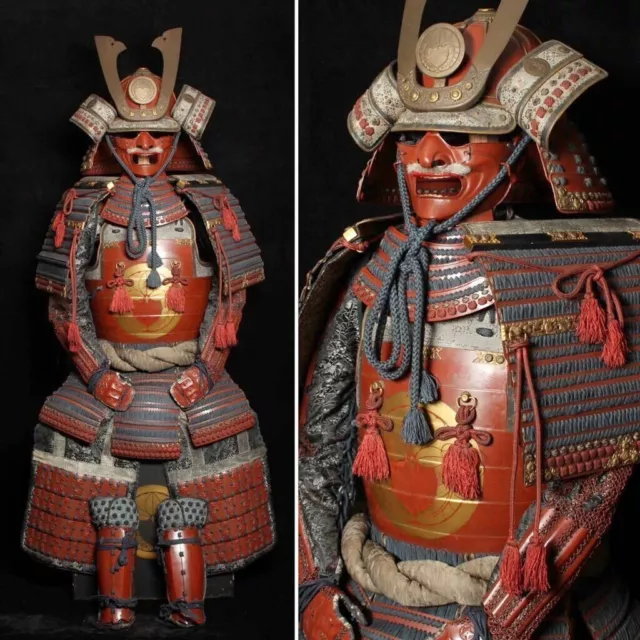 Yoroi Samurai red Armor Kabuto With Box Japanese Vintage armor japan sengoku