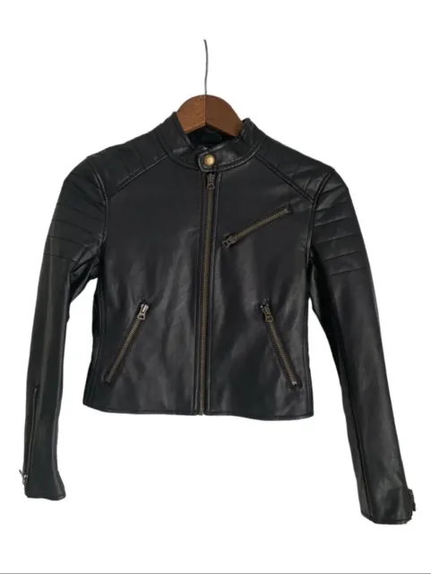 POLO RALPH LAUREN Vegan Leather Motorcycle Jacket Kid Size:M 8-10 Black Unisex