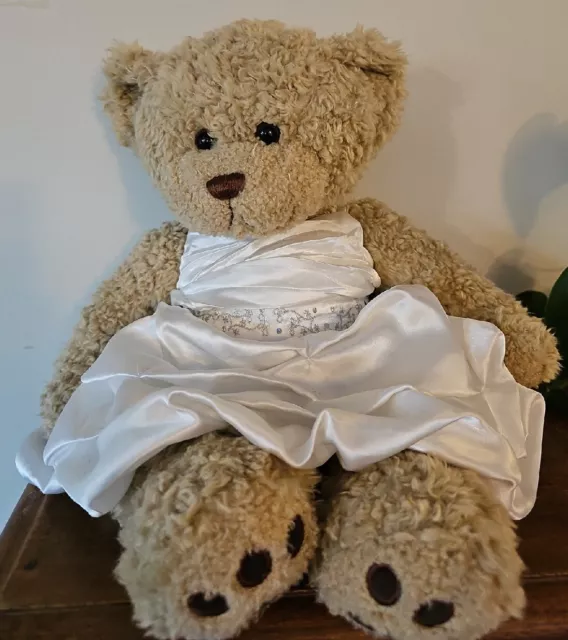 Genuine BUILD A BEAR Brown Teddy with BRIDE Dress & Garter. Sitting BEAR