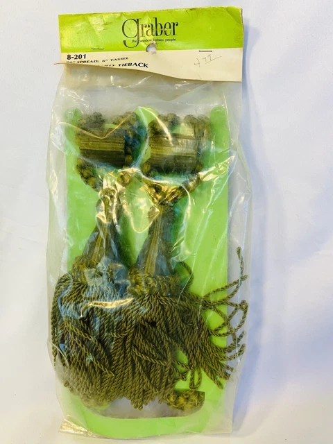 Curtain Tie Backs Braided Drapery Cords 2 Pair 6” Tassels 24” Spread Rayon