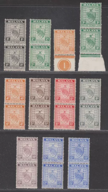 Malaya Negri Sembilan 1935 KGV Arms Set to 15c Mostly Pairs Mint SG21-32