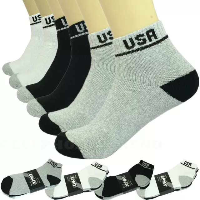 USA 3-12 Pairs Mens Ankle Quarter Crew Sports Socks Cotton Low Cut Size 9-13