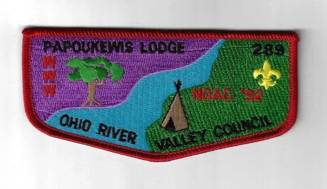 OA 289 Papoukems '92 NOAC WWW Flap RED Bdr. Ohio River Valley Council [MK-5050]