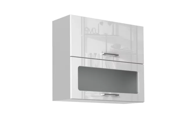 Kitchen Wall Unit 800mm Glass Display Cabinet 2 Doors 80cm White Gloss/Grey Ella