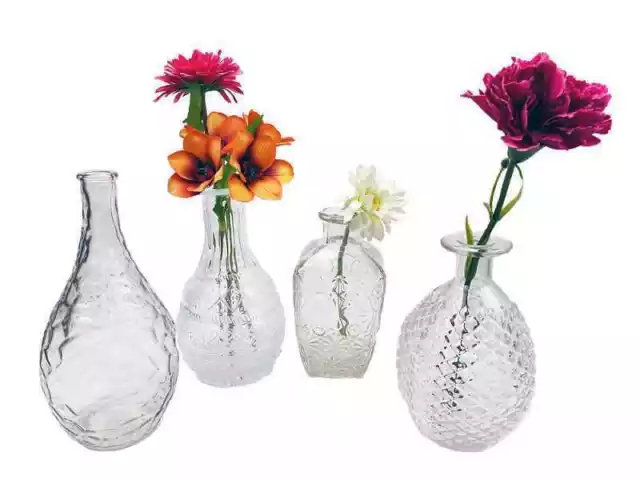 Glasvase Retro, Klarglas Vase, H: 14 bis 20 cm, 4er Set - schöne, kleine Vase  .