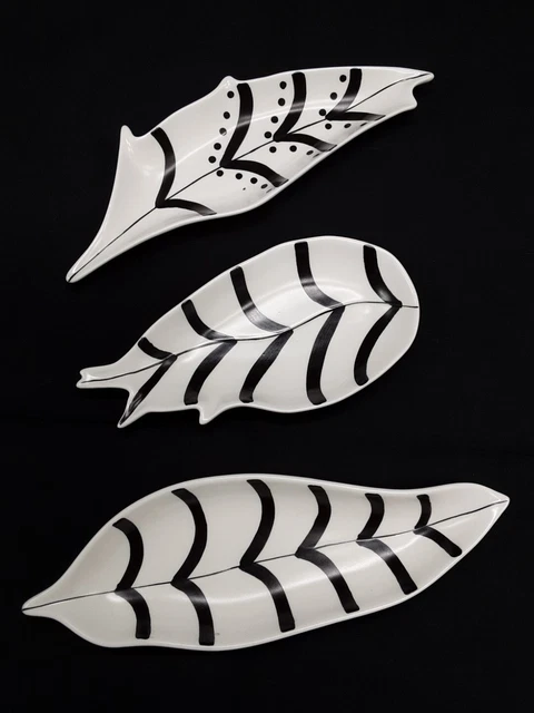 Nate Berkus Trinket Tray Set Black w/White Feather Motif