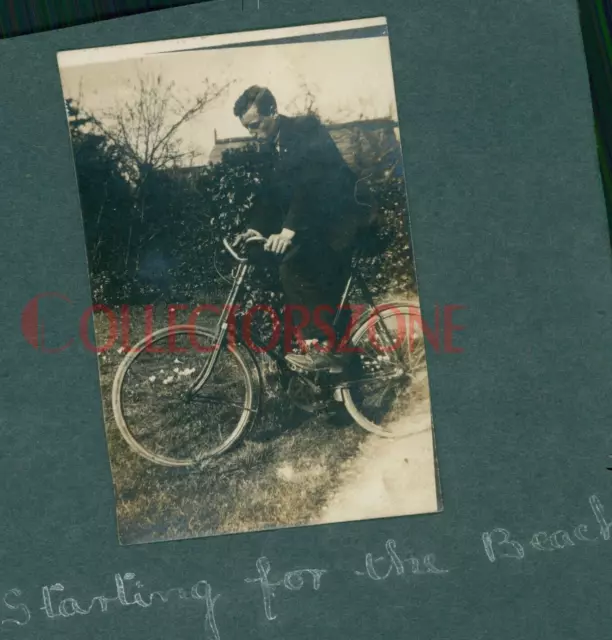 1915 Ruskin School Home Heacham Norfolk teacher Riding Bicycle to Beach 3x2In