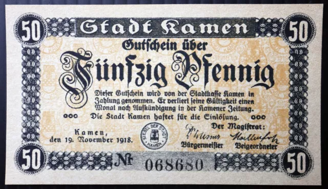 KAMEN 1918 50 Pfennig small German Notgeld Circulating Issue Fractional Banknote