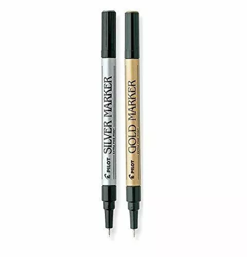 Pilot Gold and Silver Metallic Permanent Paint Markers, Extra Fine Point, 2/Pack