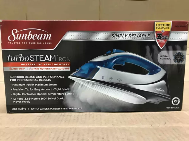 Sunbeam Turbo Steam 1500 Watt XL-Size Anti-Drip Digital Temp Control Iron