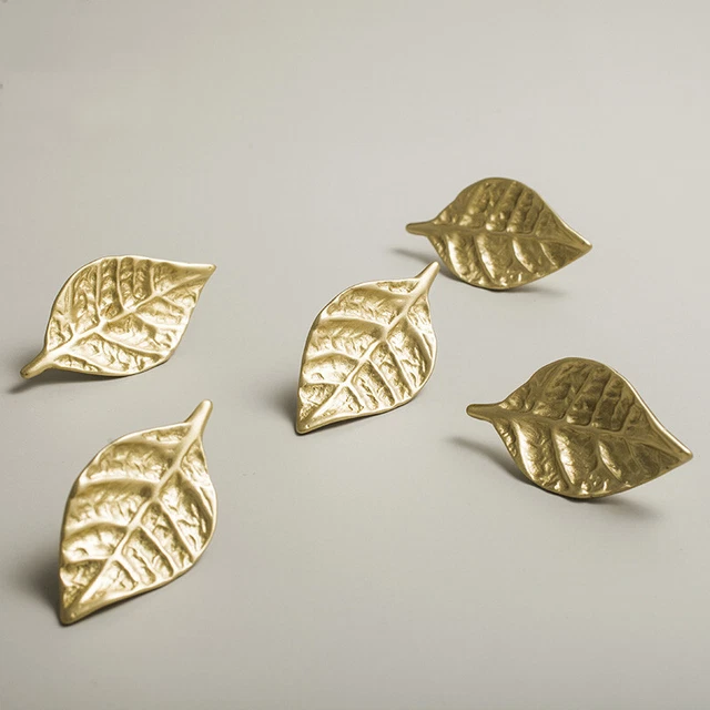 Brass Gold Leaf Wardrobe Door Knob Cupboard Drawer Pull Furniture Cabinet Handle
