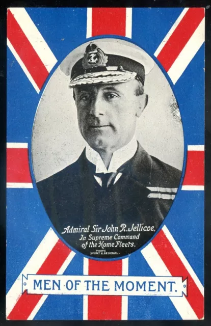 BRITISH MILITARY Postcard 1910s WW1 Admiral JOHN JELLICOE Patriotic Flag