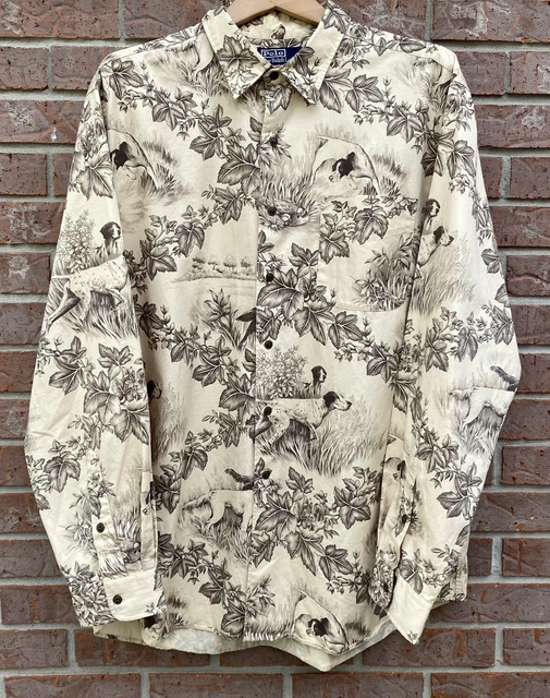 Vintage 90s Polo Ralph Lauren Marlowe Hunting Dogs Bird Button Up Shirt Cream XL Vintage 90s Polo Ralph Lauren Marlowe Hunting Dogs Bird Button Up Shirt Cream XL