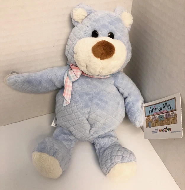 Animal Alley Blue TEDDY BEAR Rattle 9" Plush NWT Diamond Waffle Texture Baby