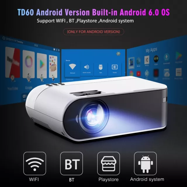 ThundeaL TD60 Mini Projector Portable WiFi Android 6.0 Home Cinema For 1080P