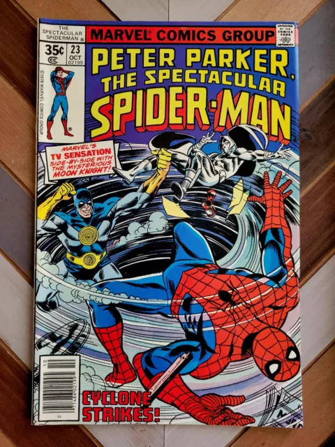 Spectacular SPIDER-MAN #23 FN/VF (Marvel 1978) 1st Team-Up w MOON KNIGHT