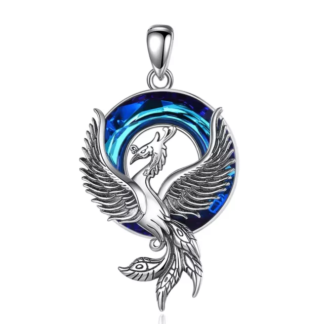 925 Sterling Silver Phoenix Pendant with Exquisite Blue Crystal Annulus