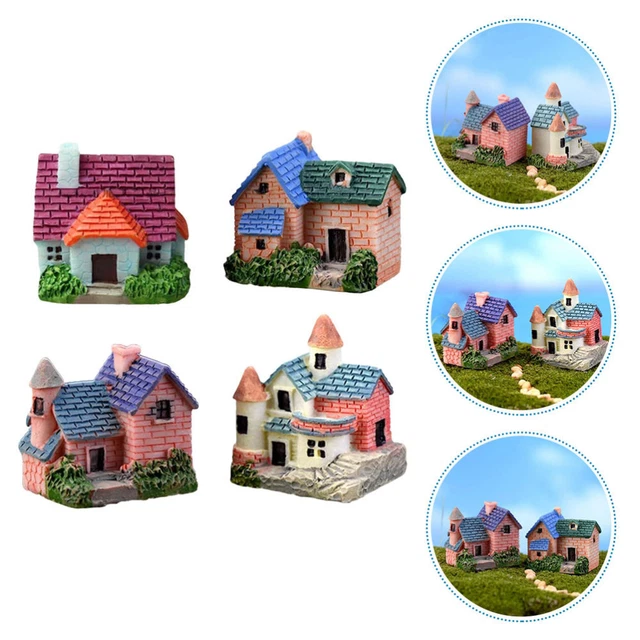 4 Pcs Bâtiments Miniatures Figurine De Maison De Village En Résine