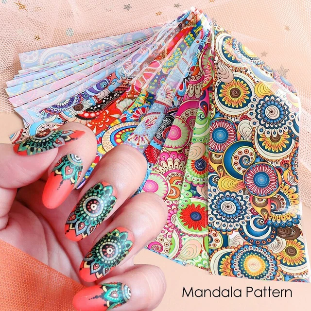 10 x LINDAS MANDALA Láminas para arte en uñas Lámina de transferencia de uñas Calcomanía Pegatina Láminas Decoración