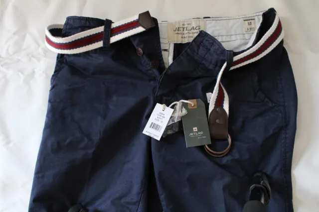 Men's JET LAG Navy Blue Shorts Colorful Adjustable Belt Stash Pocket 33