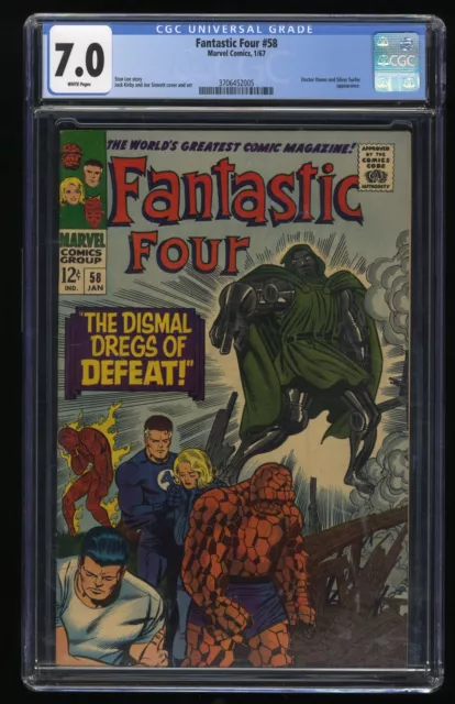 Fantastic Four #58 CGC FN/VF 7.0 White Pages Doctor Doom! Jack Kirby Cover!