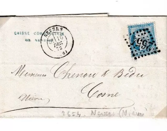 lettre 1872 Nevers (( Nièvre ))