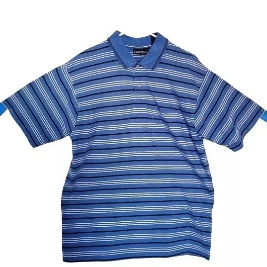 Puritan Golf Polo Men's Medium SS Shirt Canal Blue and White Stripes