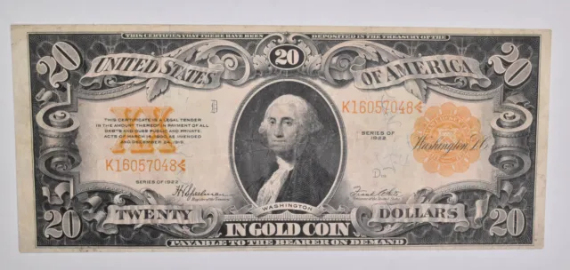 1922 $20 United States Gold Certificate Large Note Horse Blanket *5453