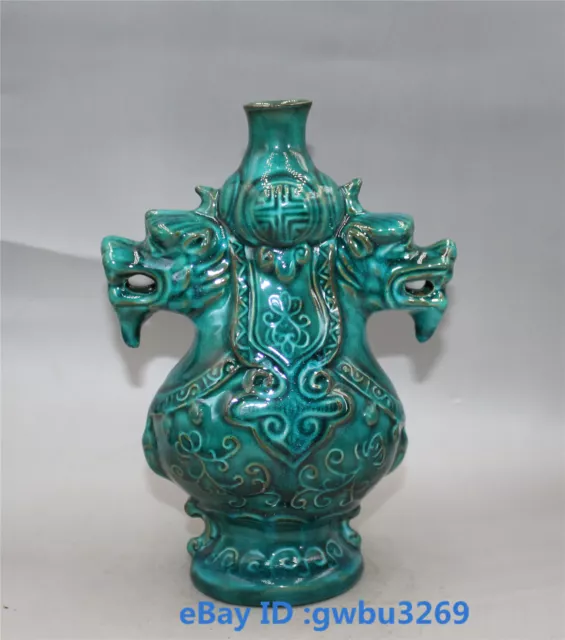 Asian Old Chinese Chai Porcelain kiln handwork carved Dragon Vase 59