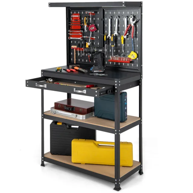 Tool Storage Workbench Metal Versatile Tool Organization Work Table w/Pegboard