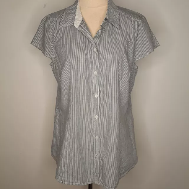 ESPRIT Womens shirt blouse Size 12 grey short sleeve button-up cotton striped