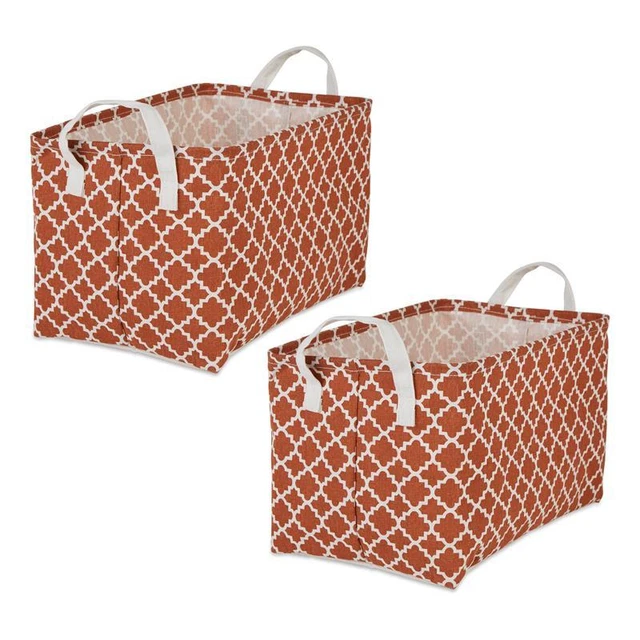 Cotton Polyester Laundry Bin Lattice Cinnamon Rectangle L (Set of 2)