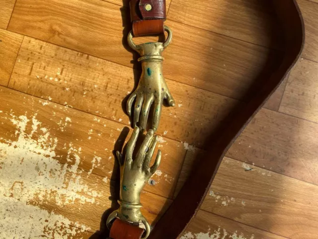 1970s Bronze Tone Victorian Revival Clasping Hands Belt