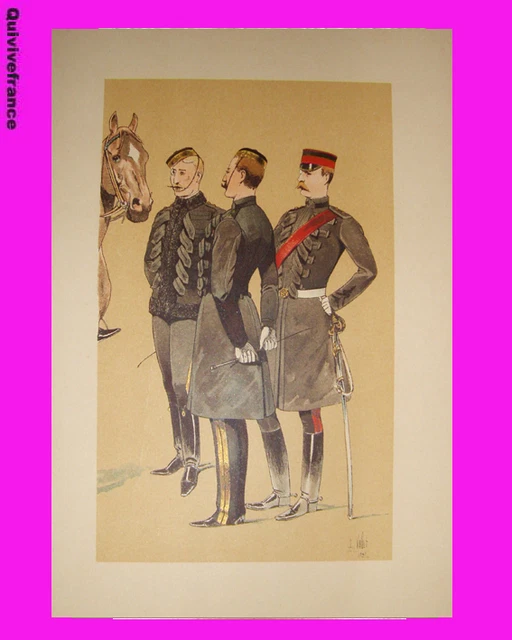 Photo Vintage Officiers De Cavalerie Française Vers 1900 - Tirage Citrate - 8x11 Cm