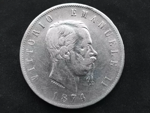 Moneta da 5 Lire Vittorio Emanuele II del 1874 Zecca di MILANO in Argento