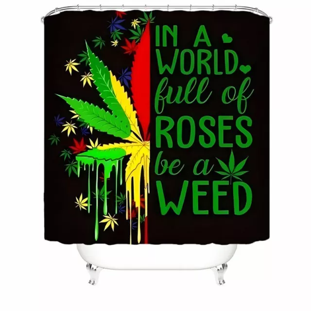 Colorful Cannabis Weed Leaf Shower Curtain NonSlip Bath Mat Toilet Lid Cover Set 2