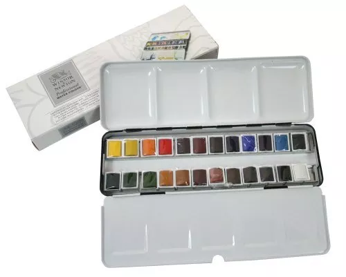 Winsor & Newton Water Color Half Pan 24 Color Metal Box Set
