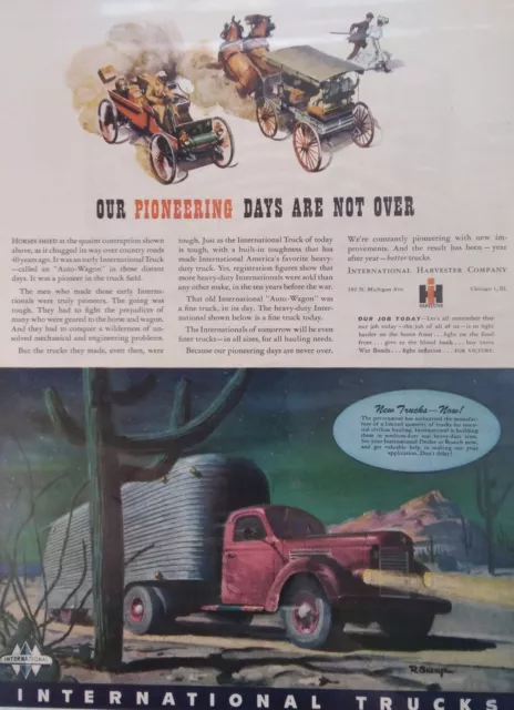 International Harvester Print Ad Original Vintage 1940s WW2 Truck Pioneer Days