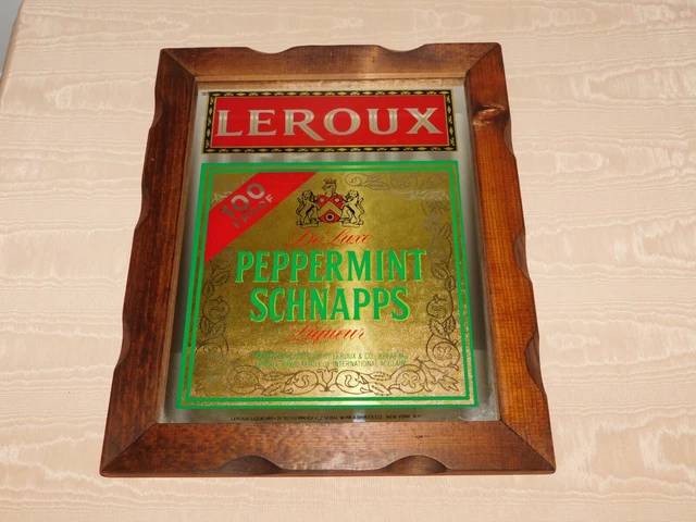 Vintage Liquor Bar 16 1/2" X 13 1/2" Leroux Peppermint Schnapps Mirror Wall Sign