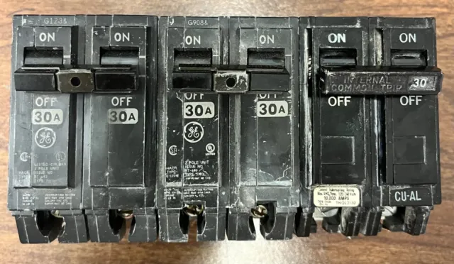 LOT OF 3: Assorted GE THQL2130 - 30 Amp 2 Pole 240V Circuit Breakers