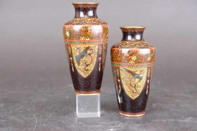 Set antique japanese cloisonne vases 12.3 cm. 19th century Meiji