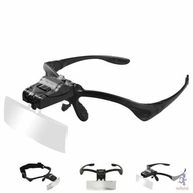 Lupa De Cabeza Con LED Luz Profesional Gafas Para Trabajo Joyero 5 Lentes Vidrio