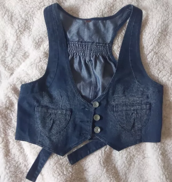 Vintage Blue Denim Vest Top Women's M Button Down 90s Animal Print