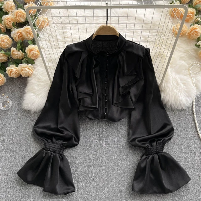 Chemisier Femme Satin Faux Soie Dentelle - Style Rétro Lolita - Neuf Avec étiquettes