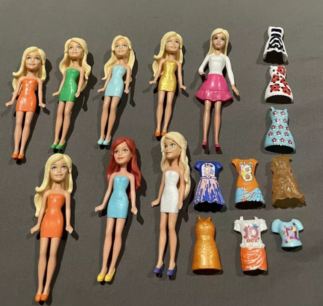 8 X Mini Barbie Doll Bundle With Click On Clothes