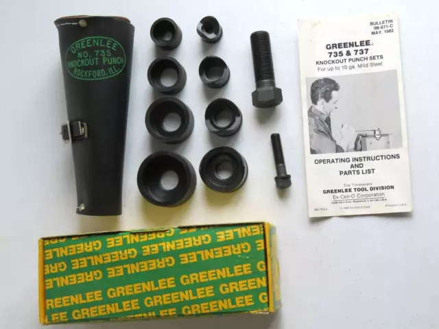 Greenlee No.735 Knockout Punch Set, Leather Case, 1/2"-1-1/4" Conduit, Excellent