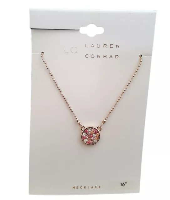 Lc Lauren Conrad Rose Gold Pink Clear Rhinestone Short Necklace Nwt