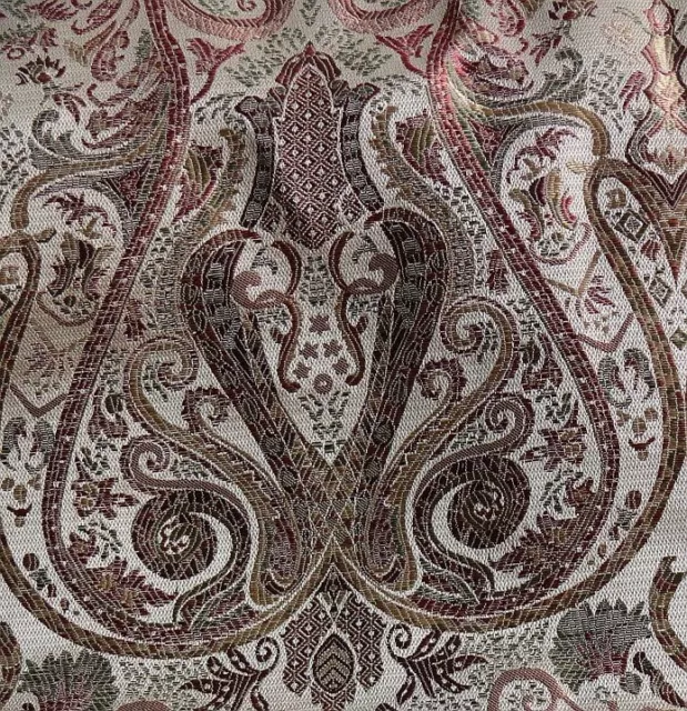 By Yd Baranzelli Scalamandre Regency Italy 100%Silk Lampas Putty Red Paisley #23