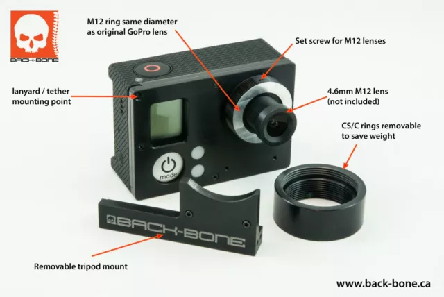 Ribcage Air Backbone C/Cs Mount Lens Mod Kit For Gopro Hd Hero4 Camera Black 3