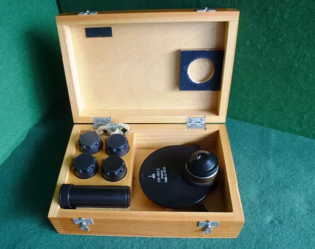 LOMO MICROSCOPE PHASE CONTRAST CONDENSER Kf-4U 4.2 with all lens boxed   (807)